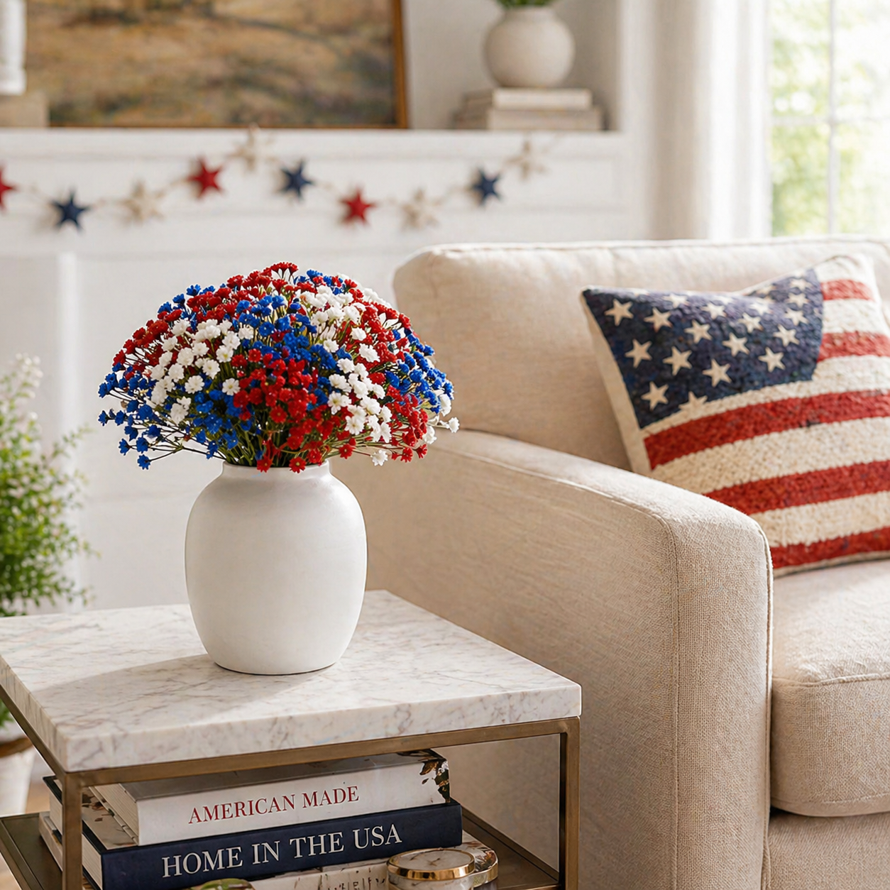 30Pcs Patriotic Faux Baby’s Breath Stems for 4th of July Decor