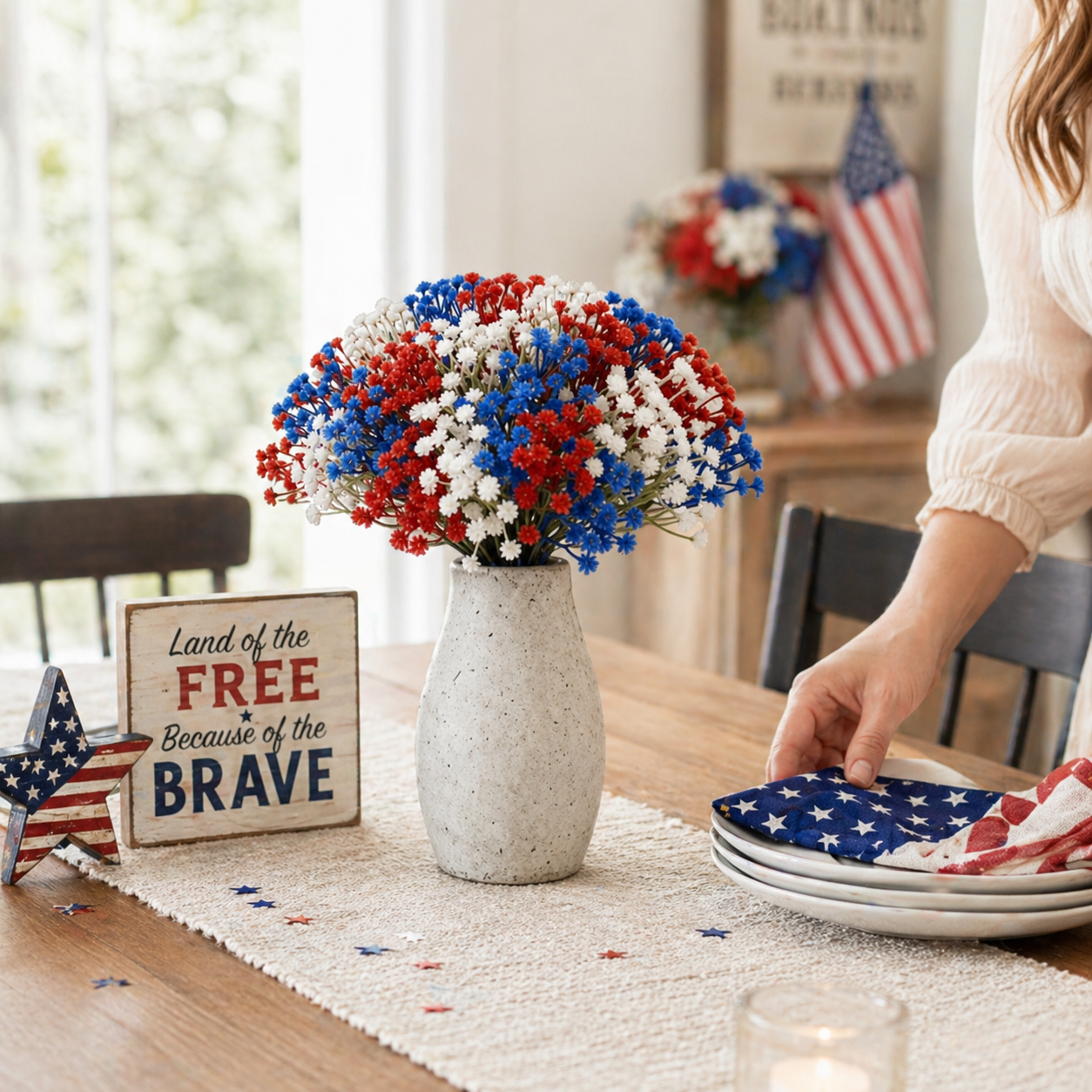30Pcs Patriotic Faux Baby’s Breath Stems for 4th of July Decor