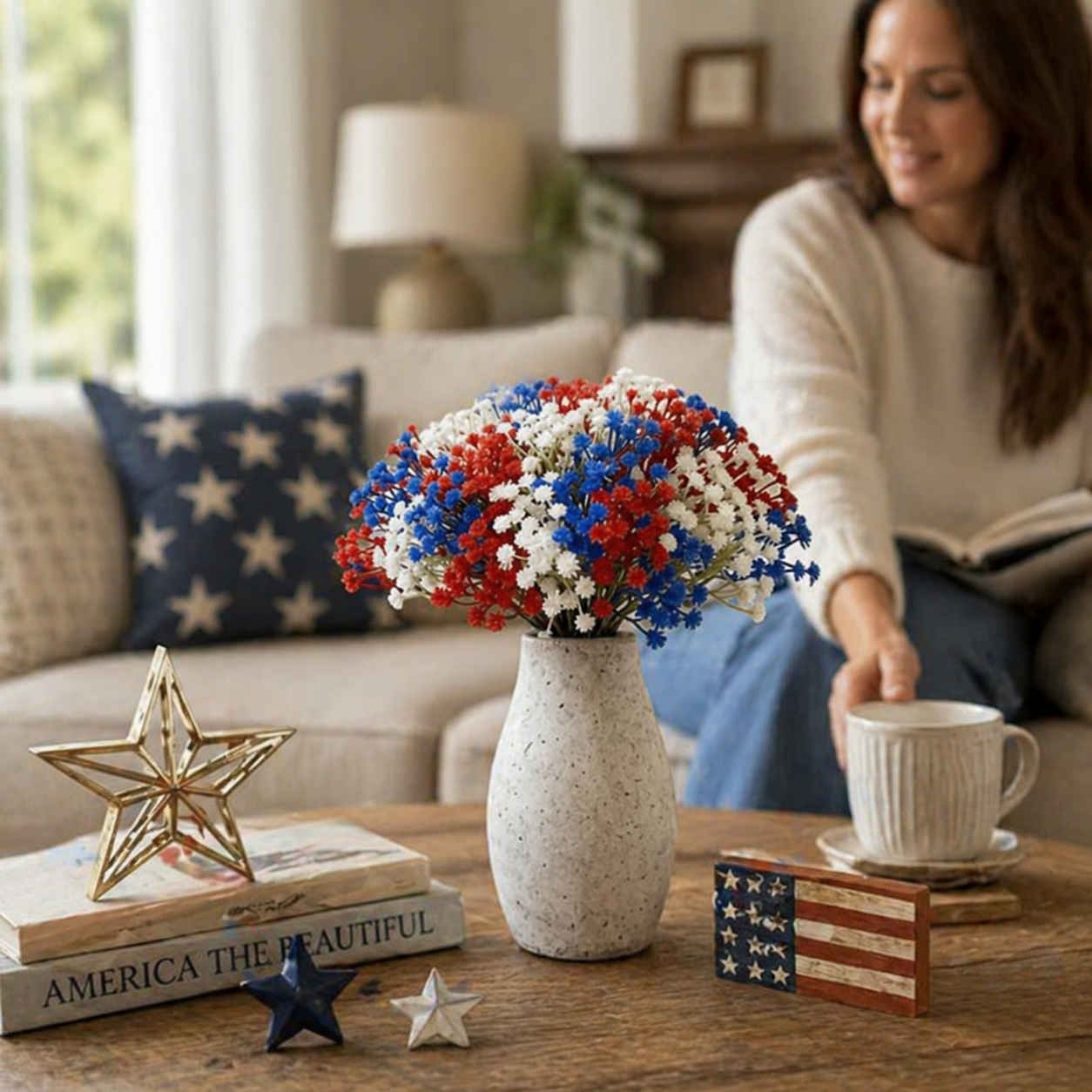 30Pcs Patriotic Faux Baby’s Breath Stems for 4th of July Decor