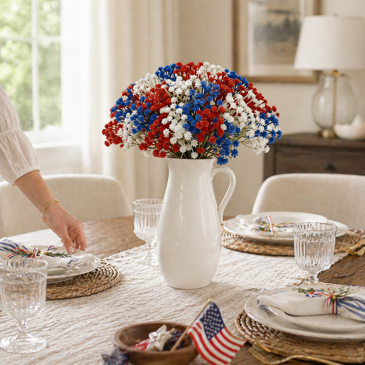 30Pcs Patriotic Faux Baby’s Breath Stems for 4th of July Decor