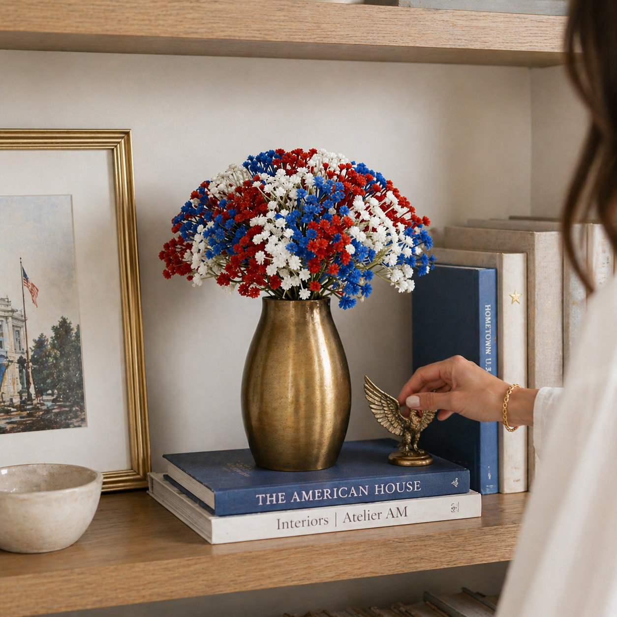 30Pcs Patriotic Faux Baby’s Breath Stems for 4th of July Decor
