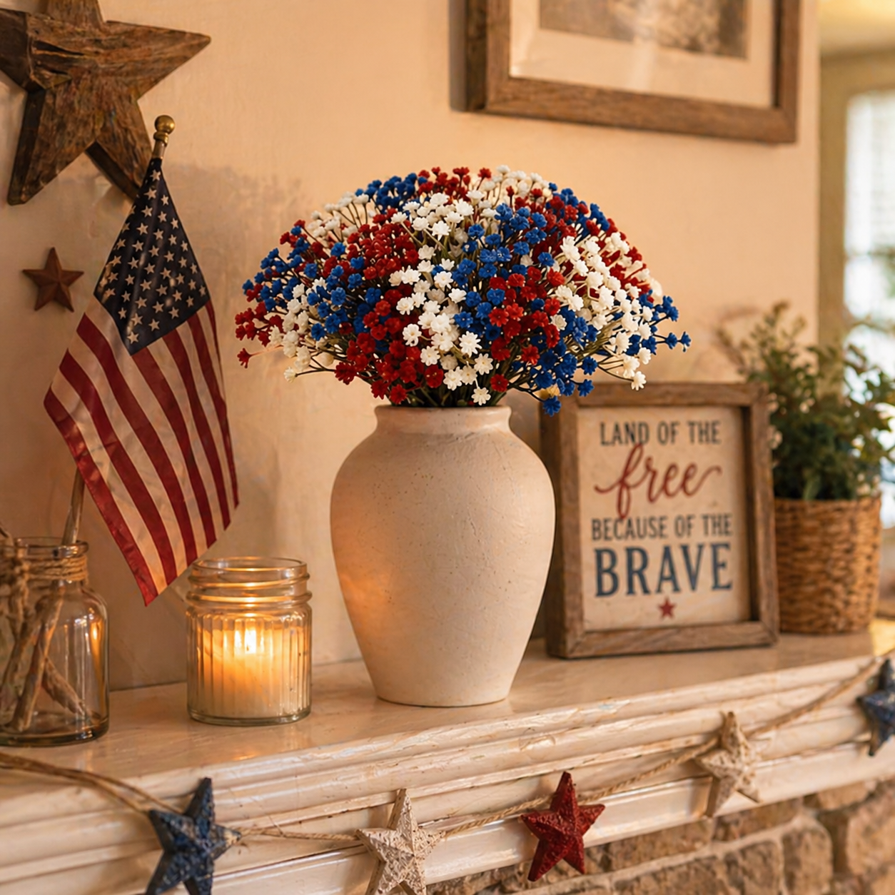 30Pcs Patriotic Faux Baby’s Breath Stems for 4th of July Decor