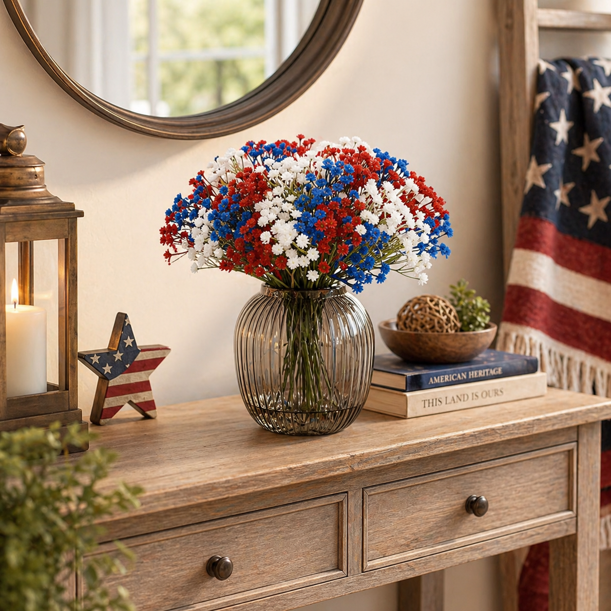 30Pcs Patriotic Faux Baby’s Breath Stems for 4th of July Decor