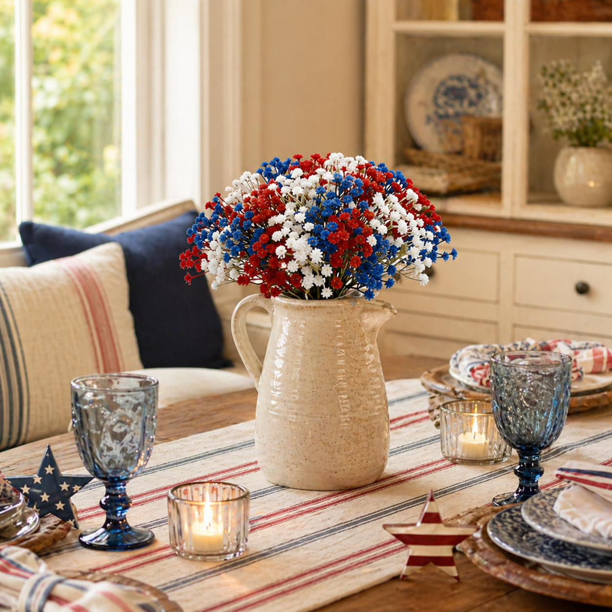 30Pcs Patriotic Faux Baby’s Breath Stems for 4th of July Decor