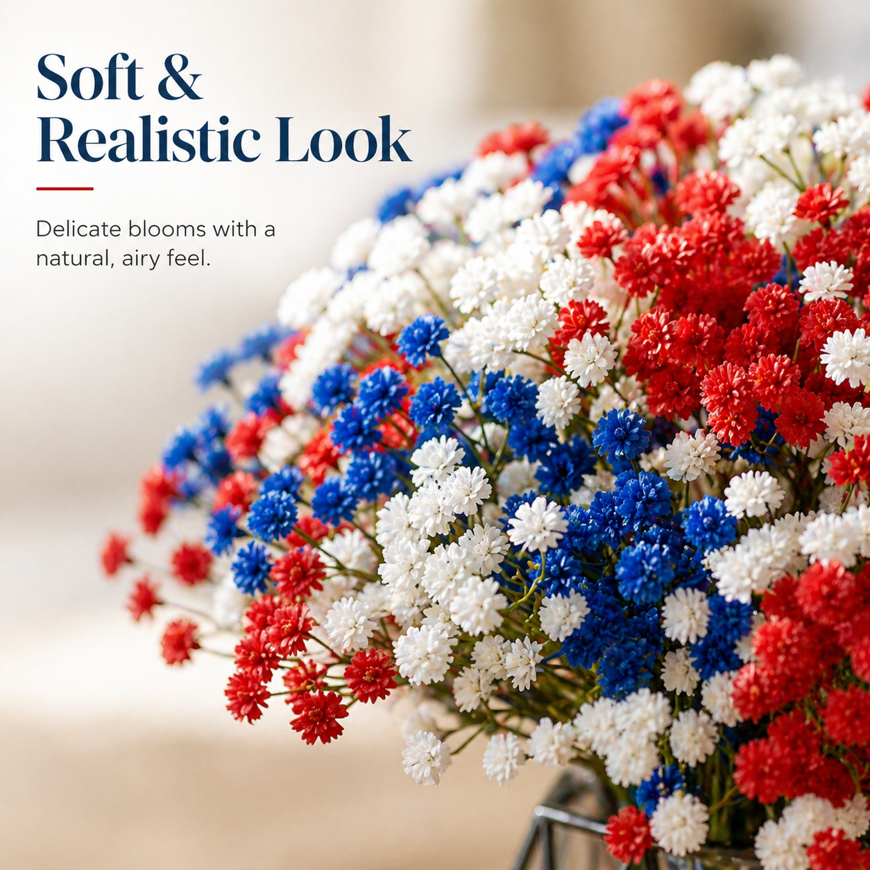 30Pcs Patriotic Faux Baby’s Breath Stems for 4th of July Decor