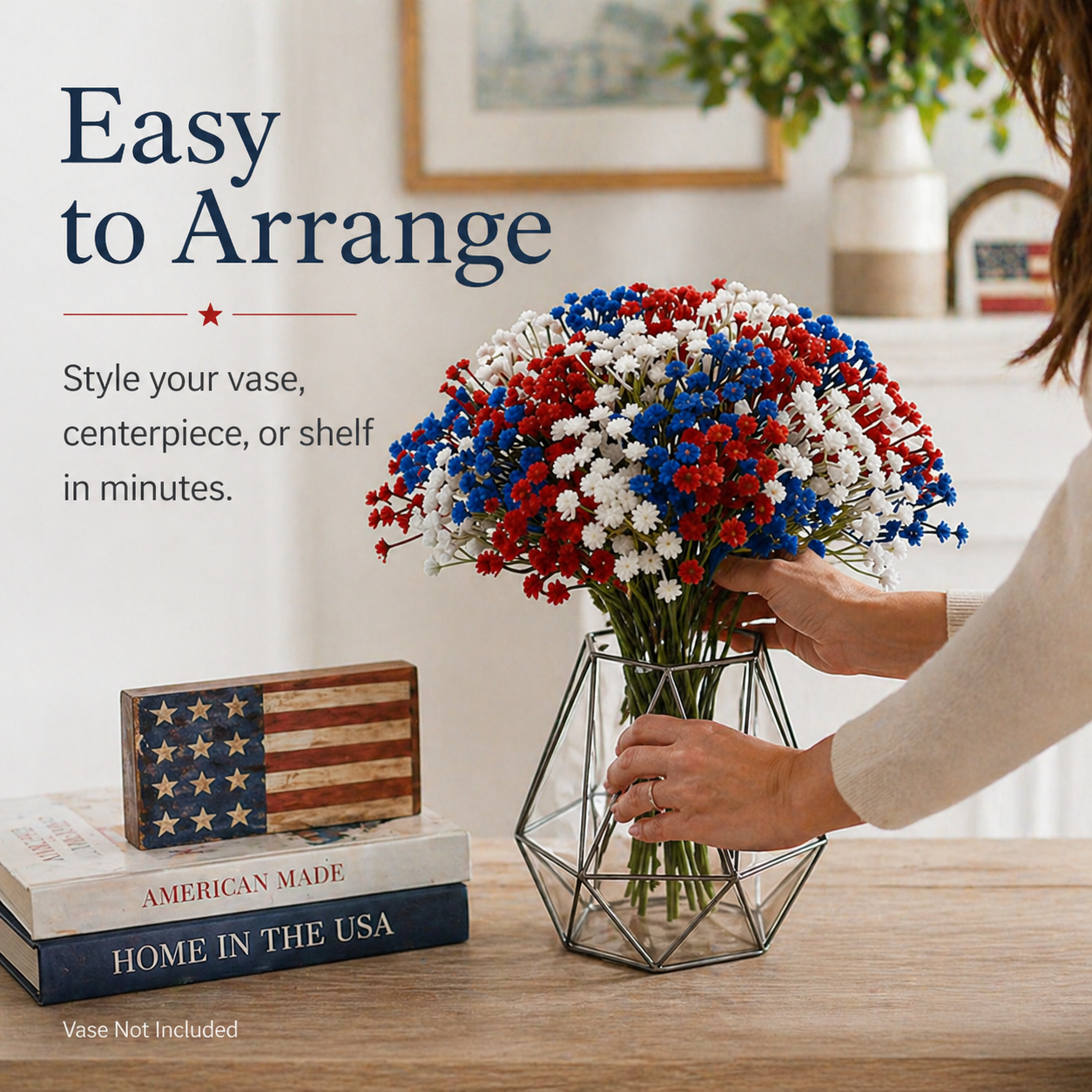 30Pcs Patriotic Faux Baby’s Breath Stems for 4th of July Decor