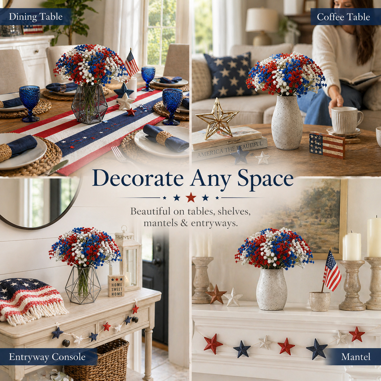 30Pcs Patriotic Faux Baby’s Breath Stems for 4th of July Decor