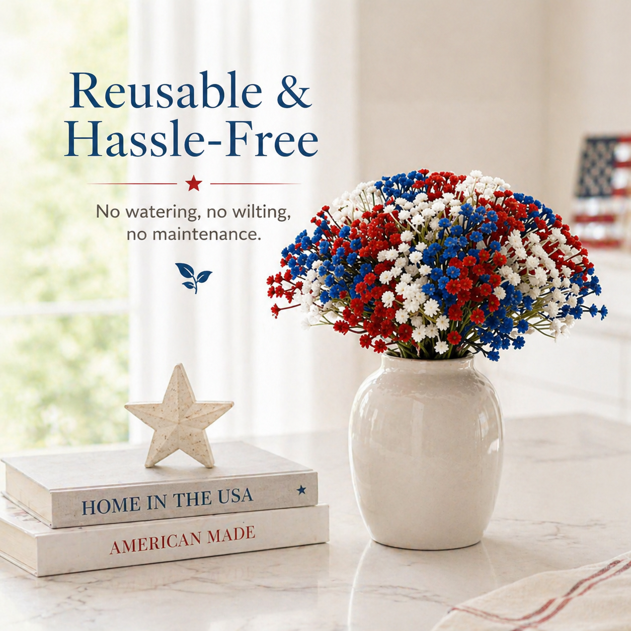 30Pcs Patriotic Faux Baby’s Breath Stems for 4th of July Decor
