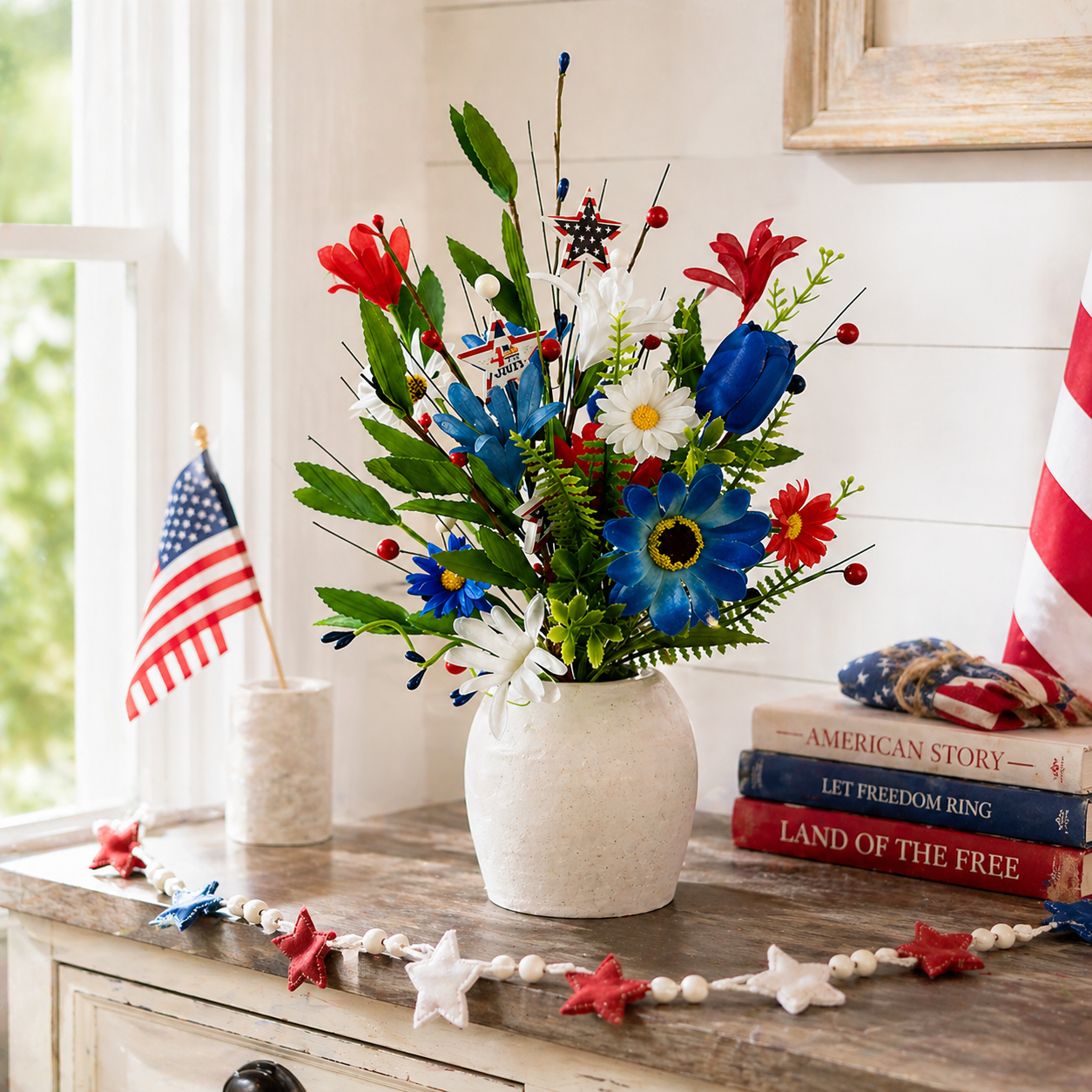 independence Day Faux Floral Arrangement with Stars & Berries