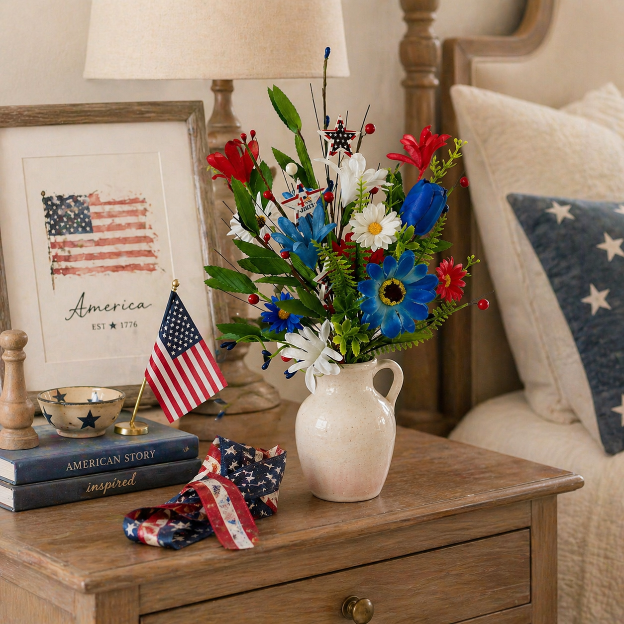 independence Day Faux Floral Arrangement with Stars & Berries