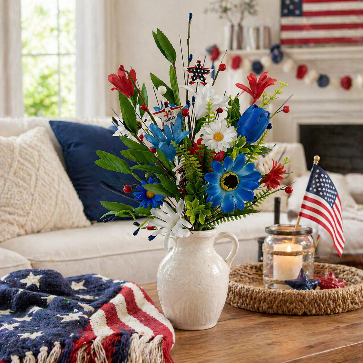 independence Day Faux Floral Arrangement with Stars & Berries
