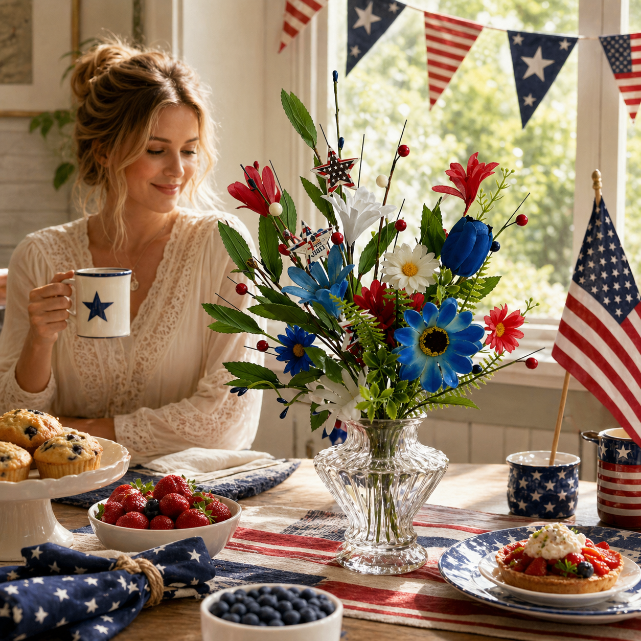 independence Day Faux Floral Arrangement with Stars & Berries