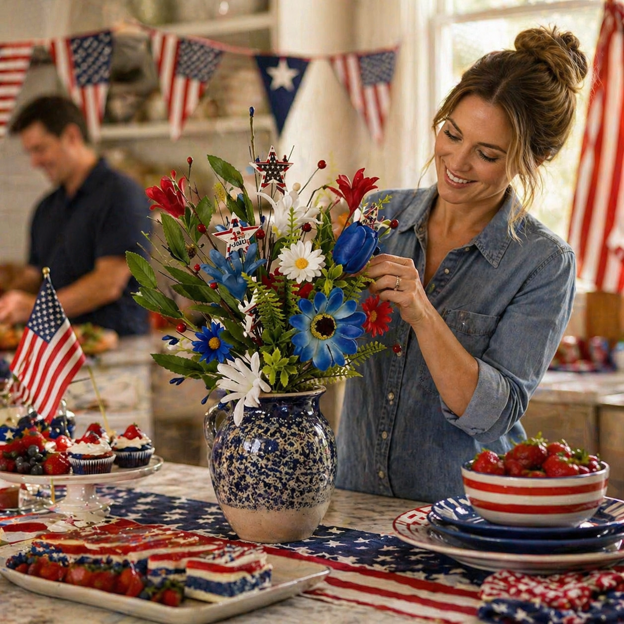 independence Day Faux Floral Arrangement with Stars & Berries