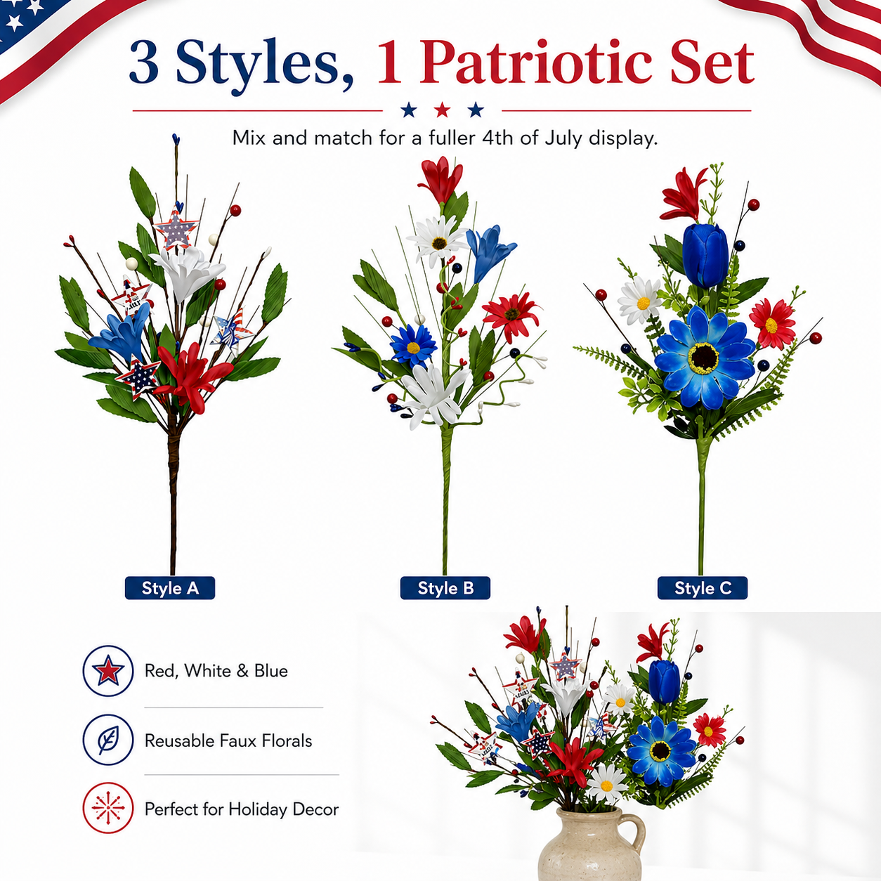 independence Day Faux Floral Arrangement with Stars & Berries