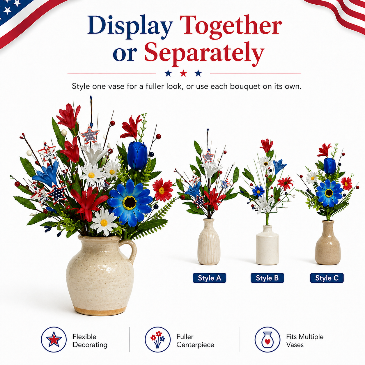 independence Day Faux Floral Arrangement with Stars & Berries