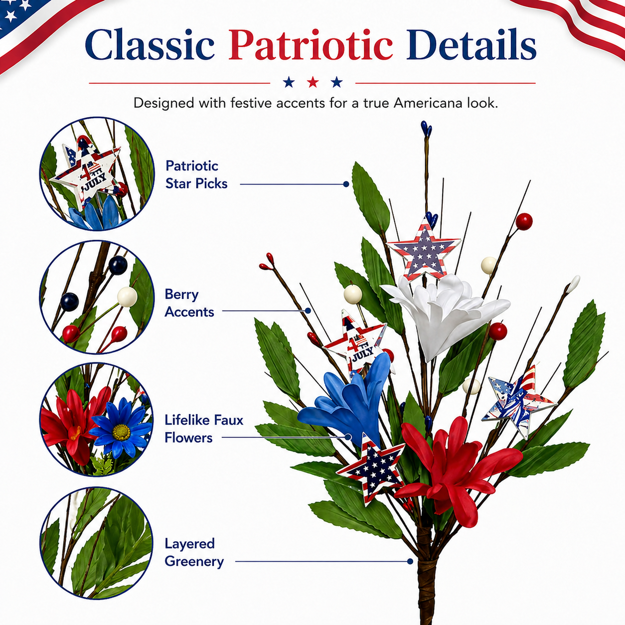 independence Day Faux Floral Arrangement with Stars & Berries