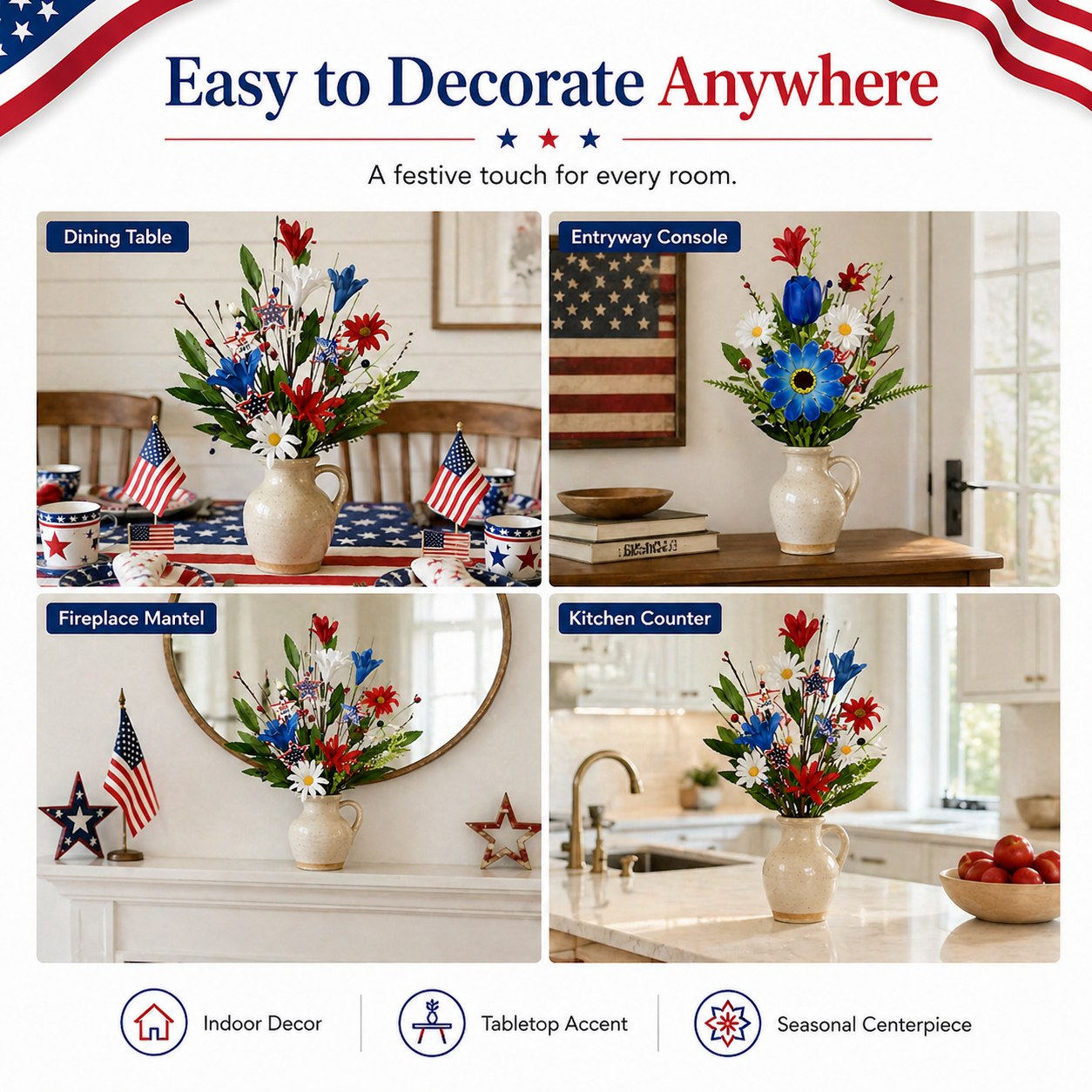independence Day Faux Floral Arrangement with Stars & Berries