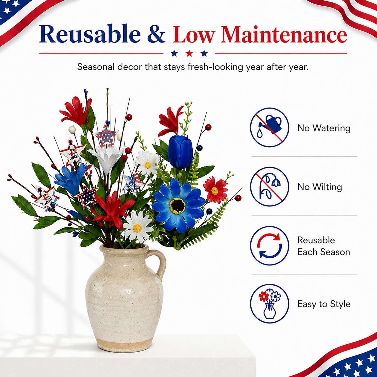 independence Day Faux Floral Arrangement with Stars & Berries