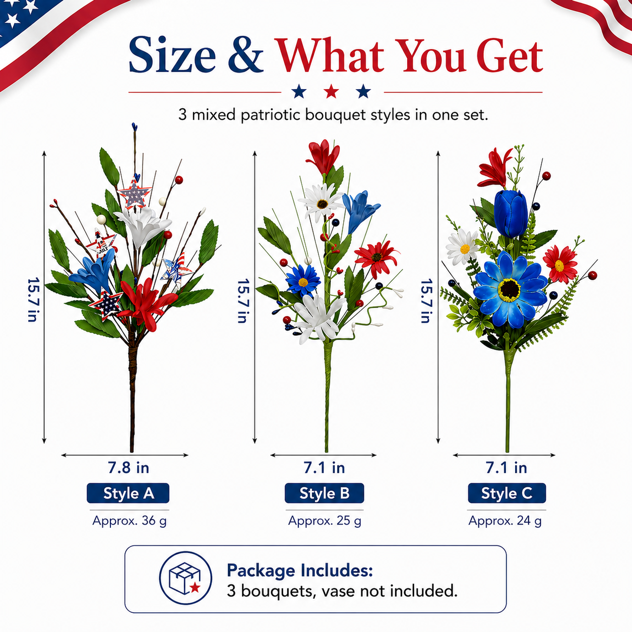 independence Day Faux Floral Arrangement with Stars & Berries