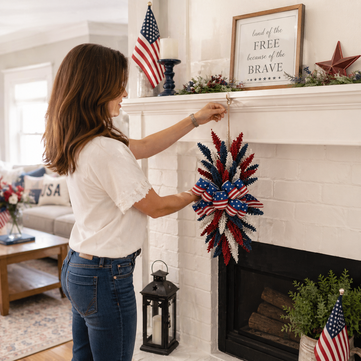 250th Anniversary Patriotic Red, White and Blue Simulated Wheat Ear Wall Hanging Decoration