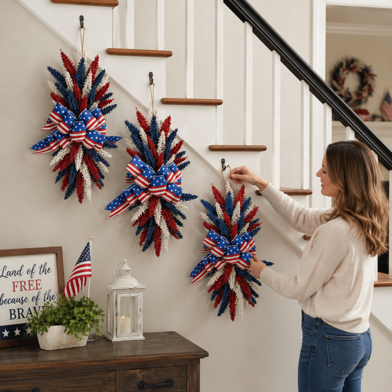 250th Anniversary Patriotic Red, White and Blue Simulated Wheat Ear Wall Hanging Decoration
