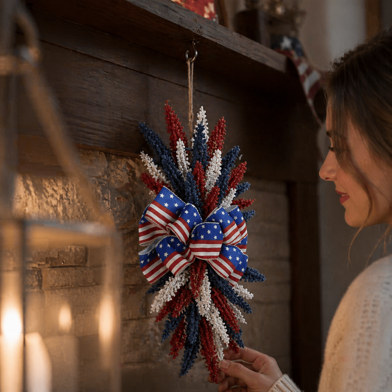 250th Anniversary Patriotic Red, White and Blue Simulated Wheat Ear Wall Hanging Decoration