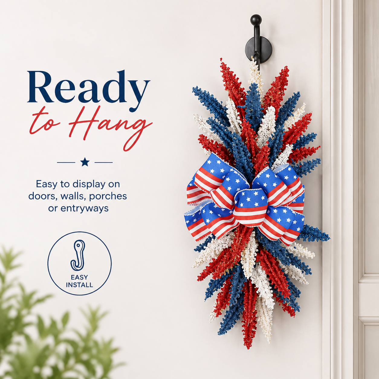 250th Anniversary Patriotic Red, White and Blue Simulated Wheat Ear Wall Hanging Decoration