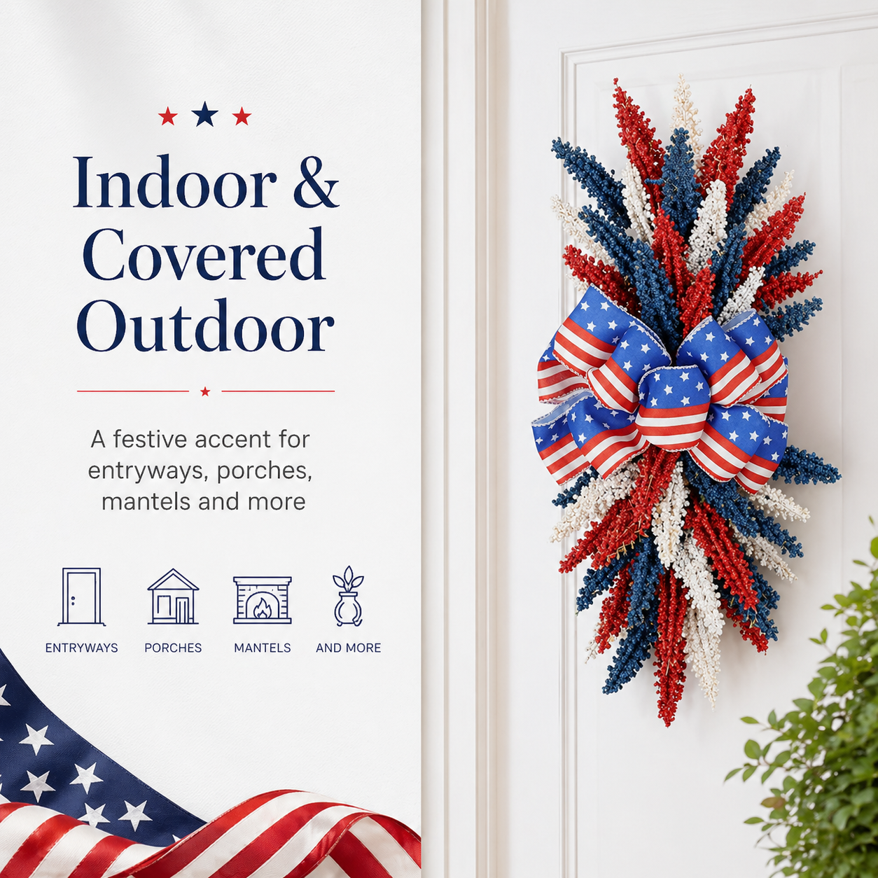 250th Anniversary Patriotic Red, White and Blue Simulated Wheat Ear Wall Hanging Decoration