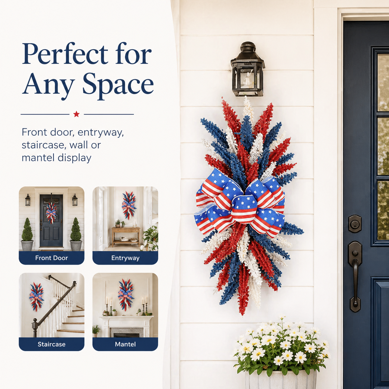 250th Anniversary Patriotic Red, White and Blue Simulated Wheat Ear Wall Hanging Decoration