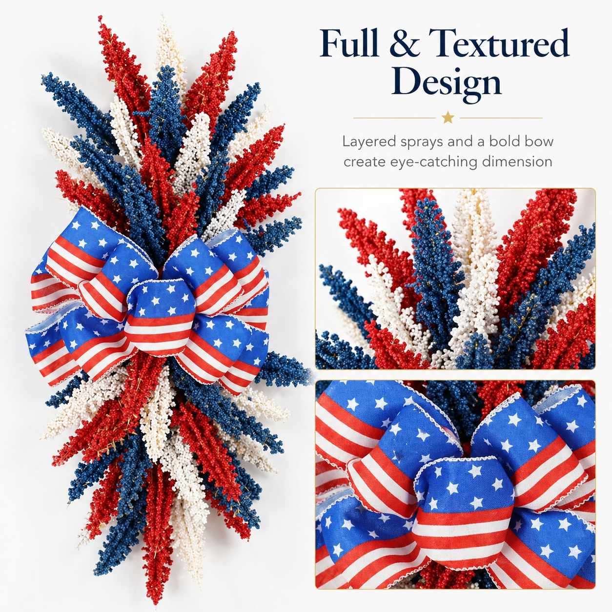 250th Anniversary Patriotic Red, White and Blue Simulated Wheat Ear Wall Hanging Decoration