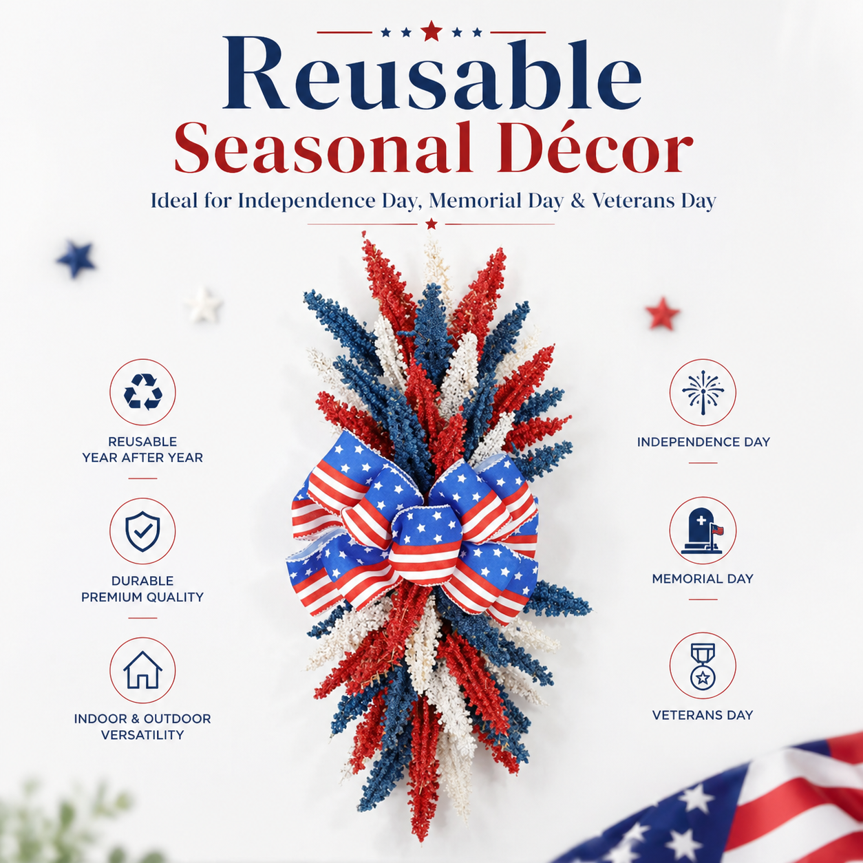 250th Anniversary Patriotic Red, White and Blue Simulated Wheat Ear Wall Hanging Decoration