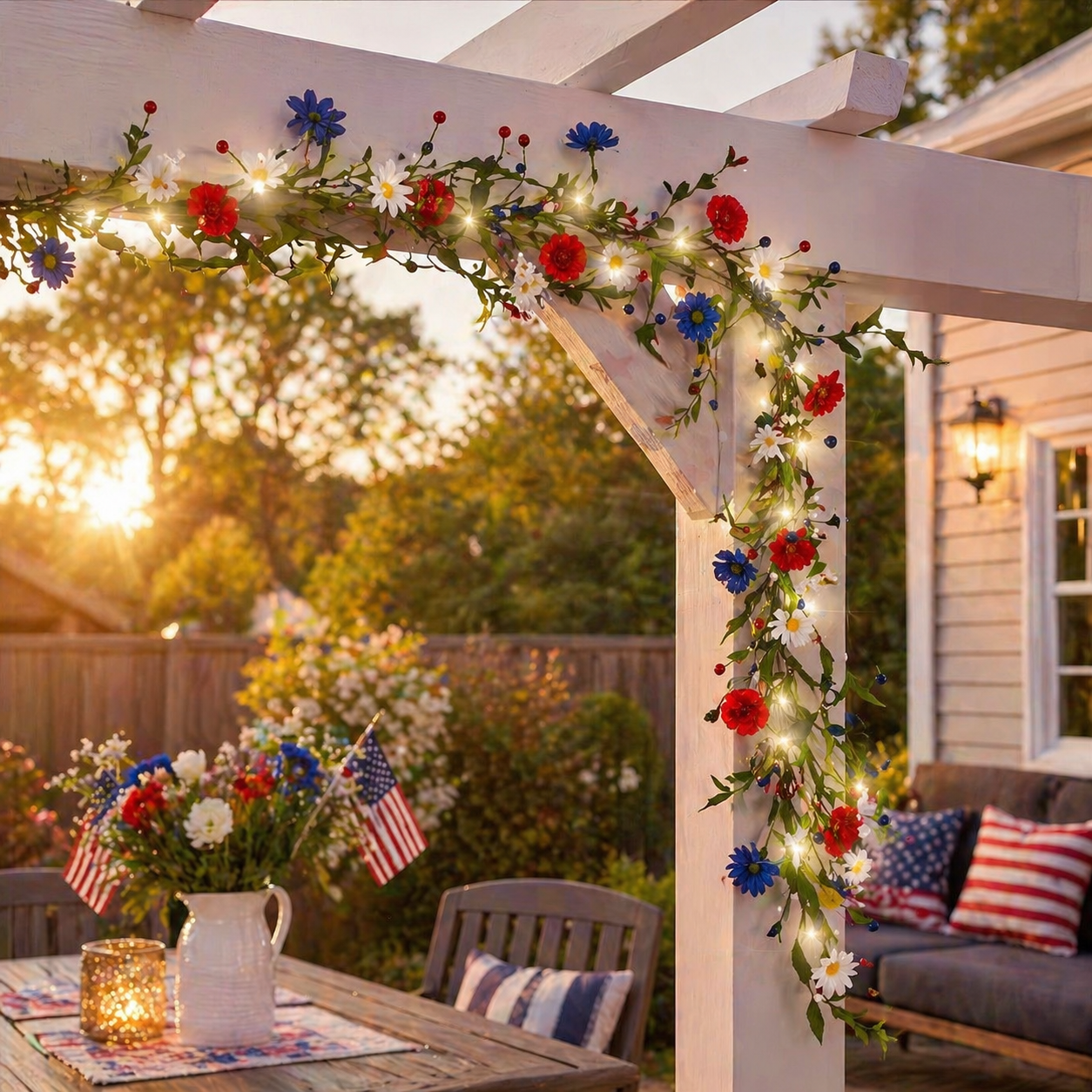 250th Anniversary Red, White and Blue Decorated Berry Branch (with Lights)