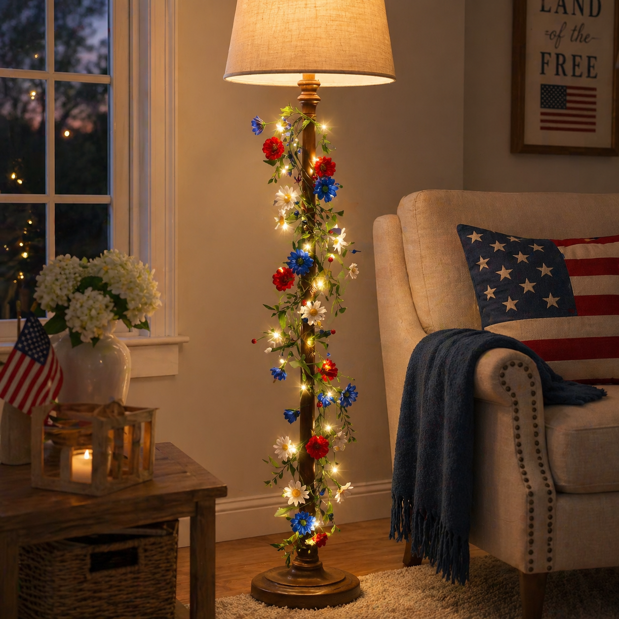 250th Anniversary Red, White and Blue Decorated Berry Branch (with Lights)