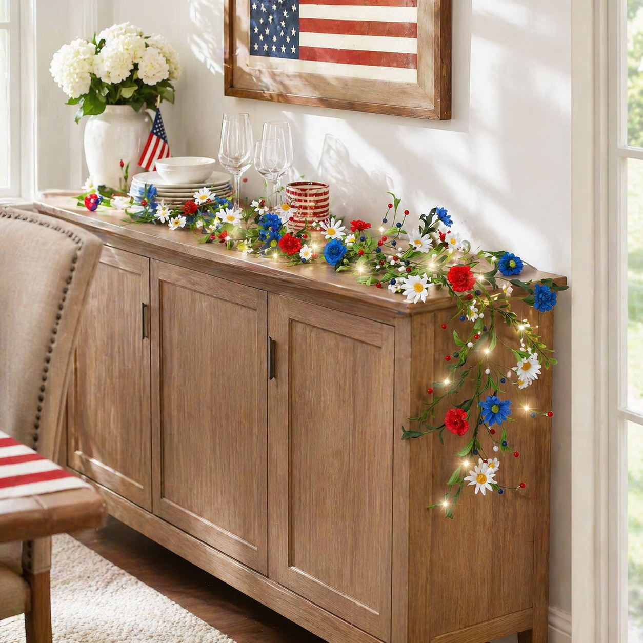 250th Anniversary Red, White and Blue Decorated Berry Branch (with Lights)