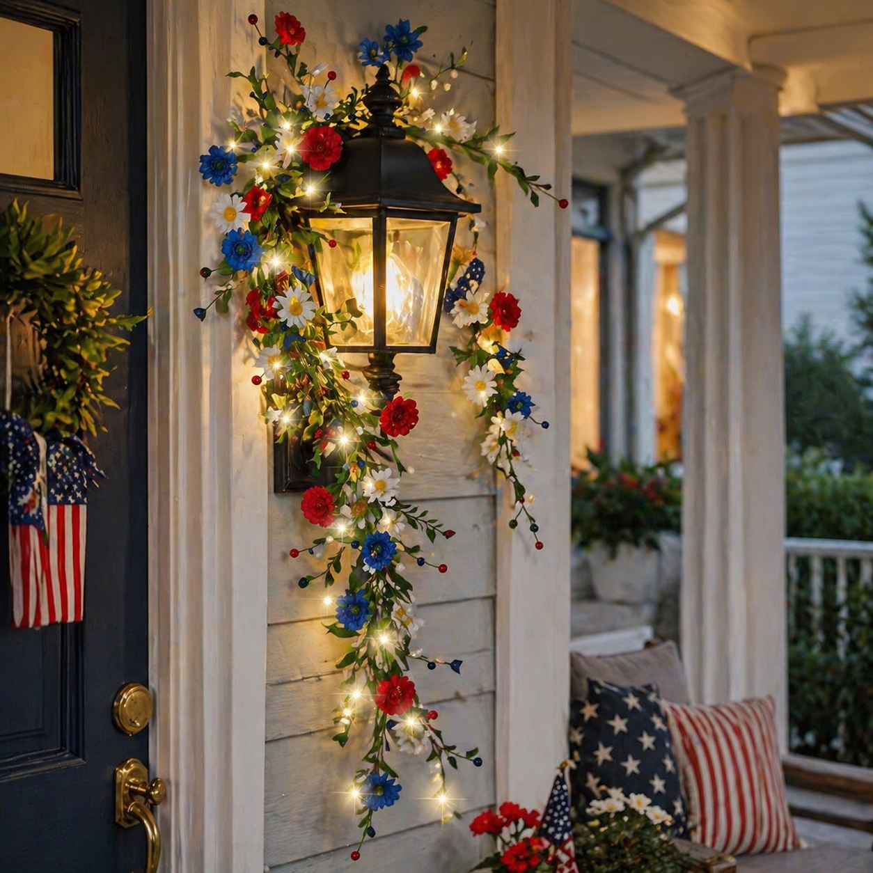 250th Anniversary Red, White and Blue Decorated Berry Branch (with Lights)
