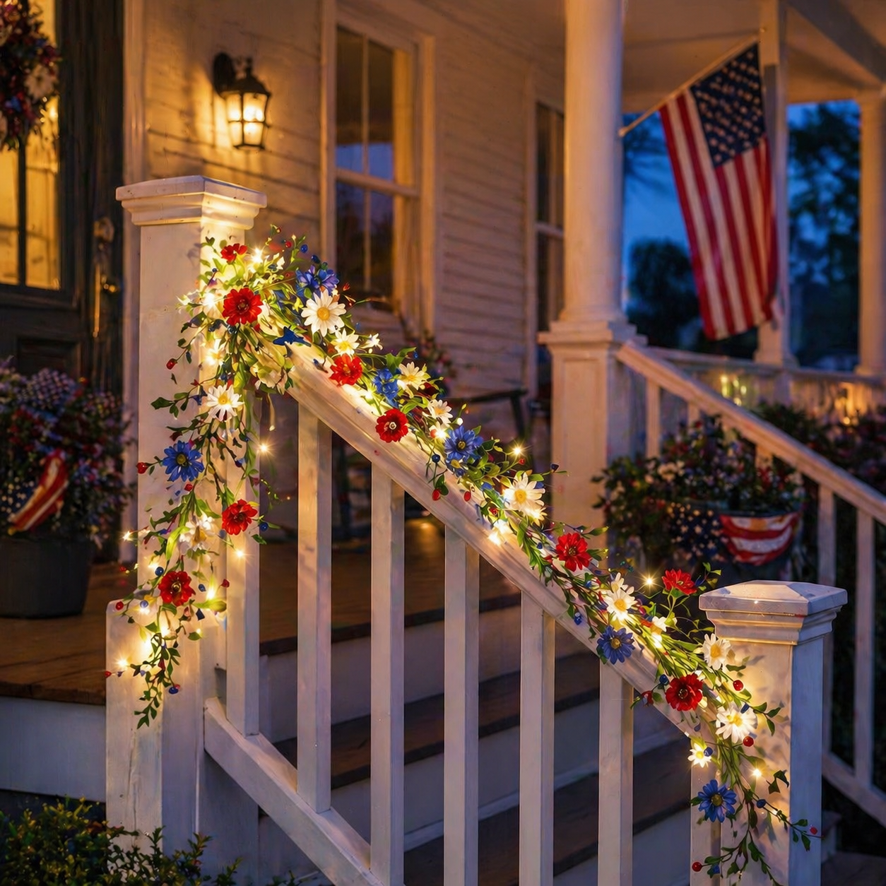 250th Anniversary Red, White and Blue Decorated Berry Branch (with Lights)