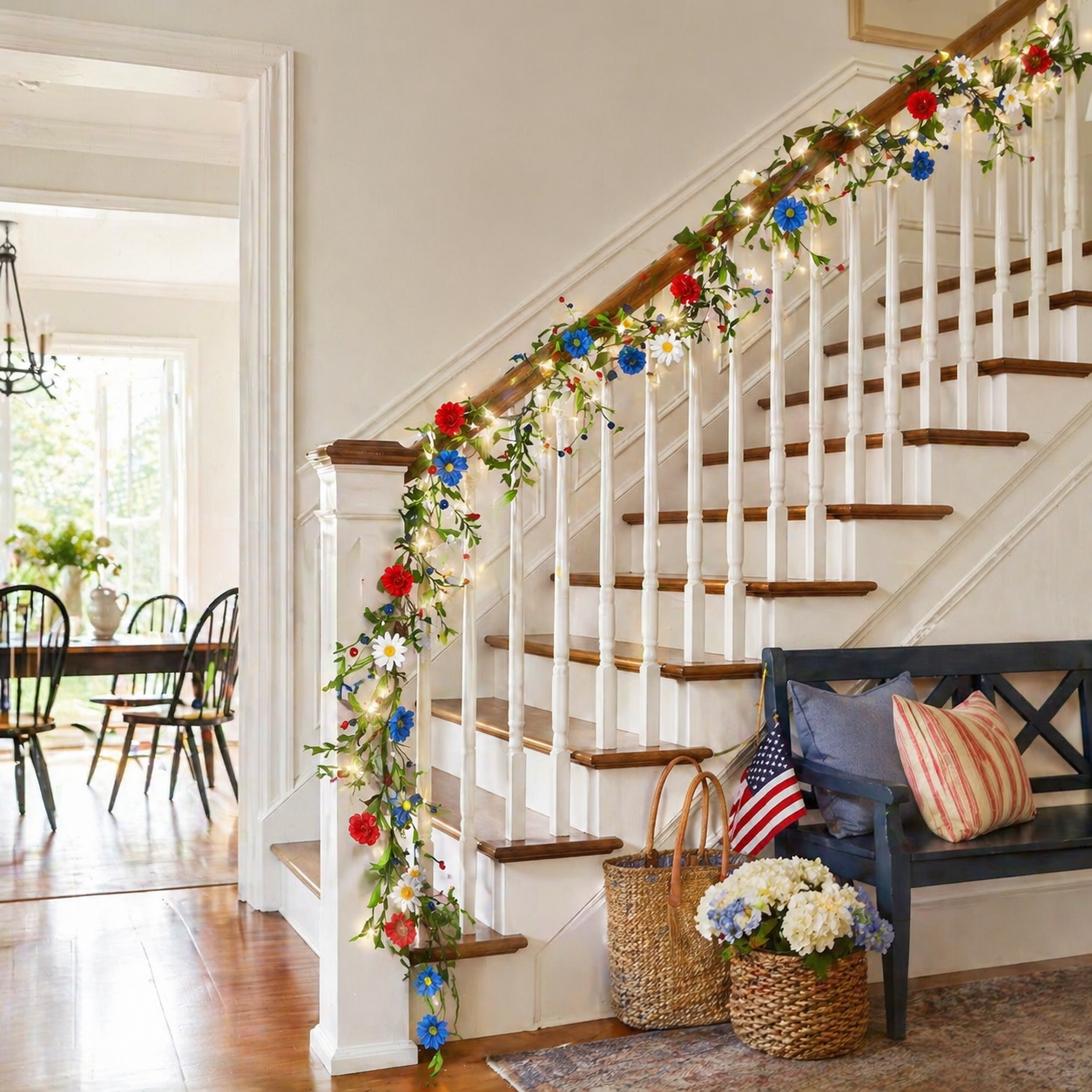 250th Anniversary Red, White and Blue Decorated Berry Branch (with Lights)