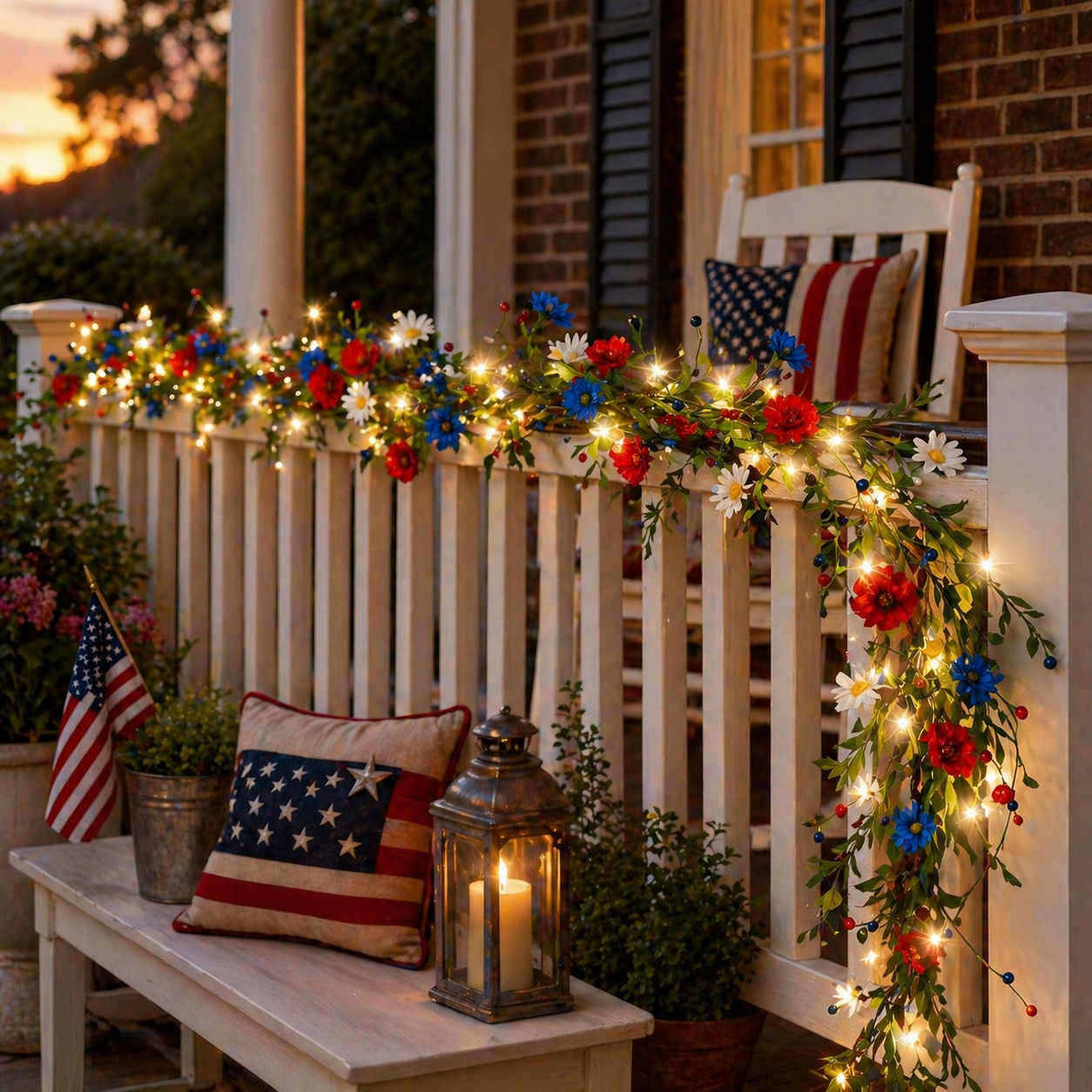 250th Anniversary Red, White and Blue Decorated Berry Branch (with Lights)