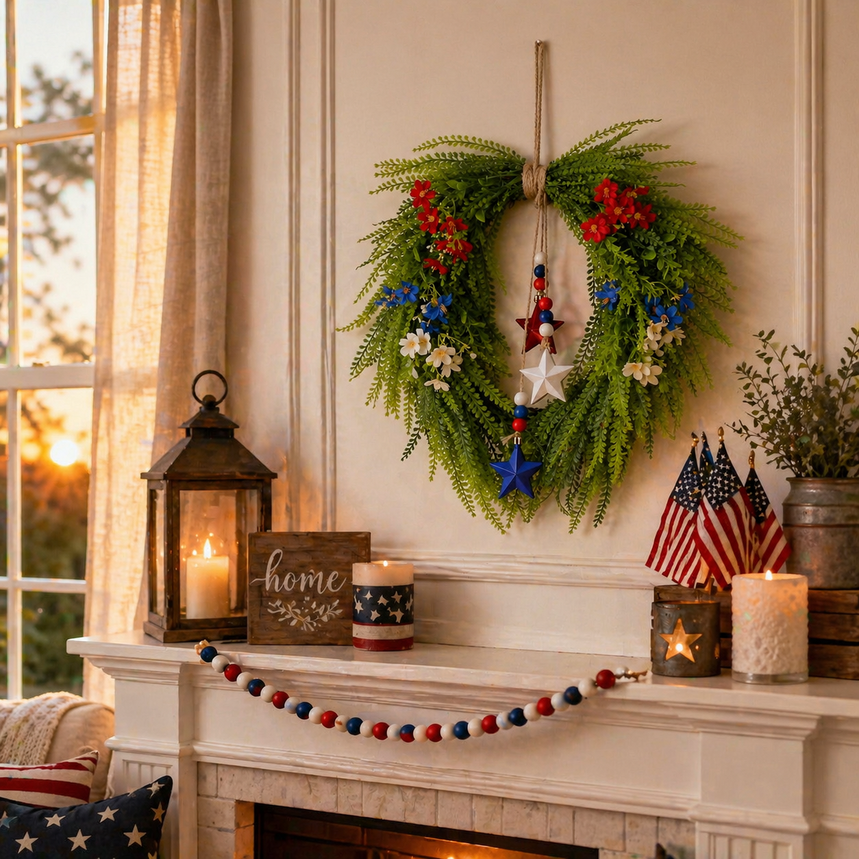 Independence Day Red, Blue and White Star Wreath Ornament