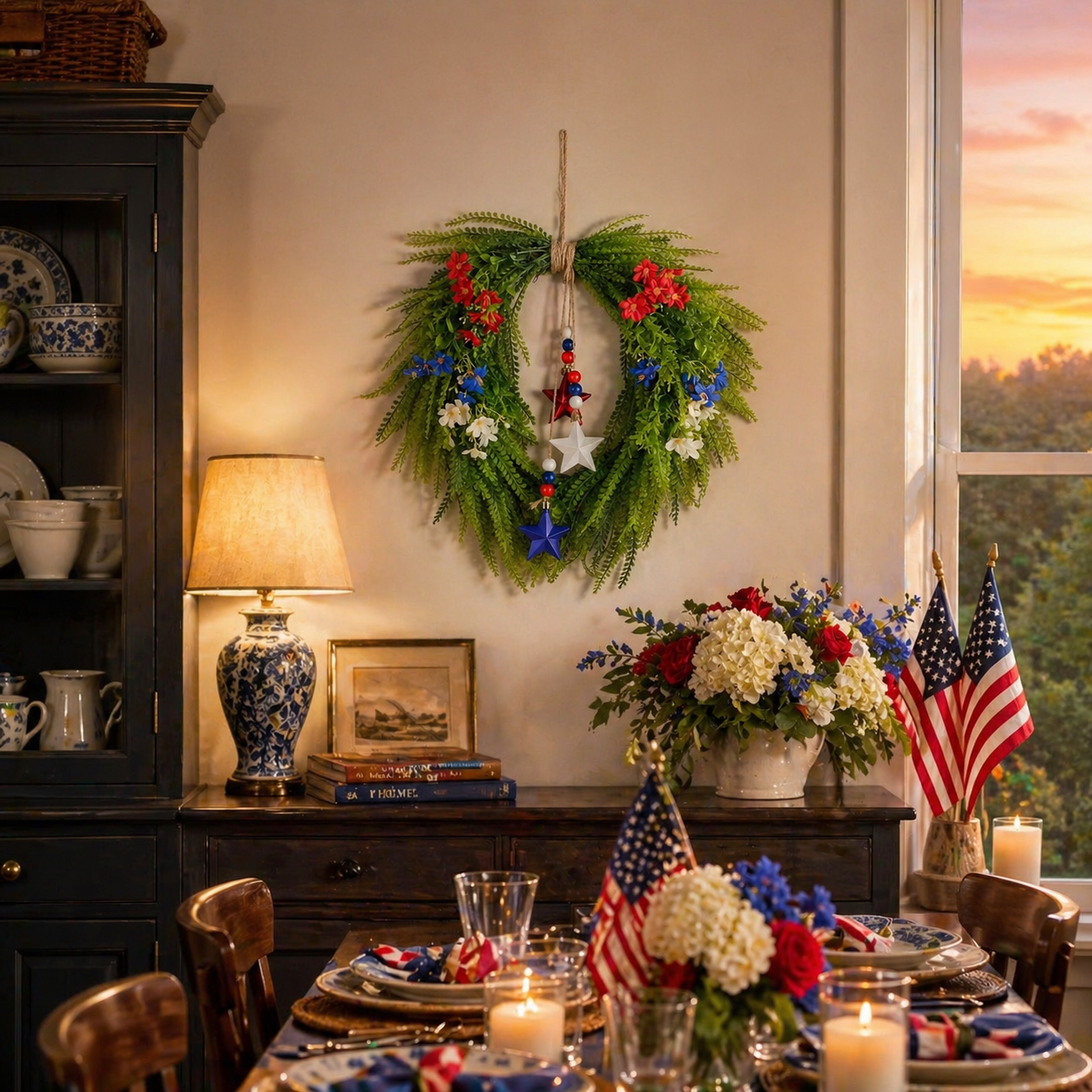 Independence Day Red, Blue and White Star Wreath Ornament