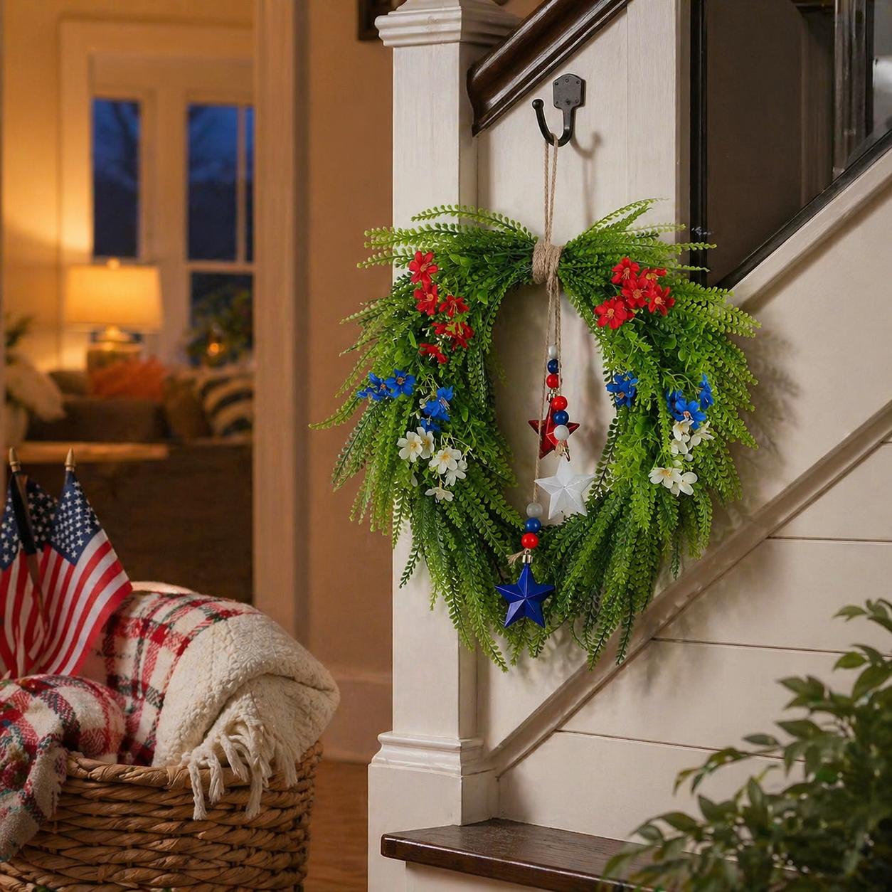 Independence Day Red, Blue and White Star Wreath Ornament