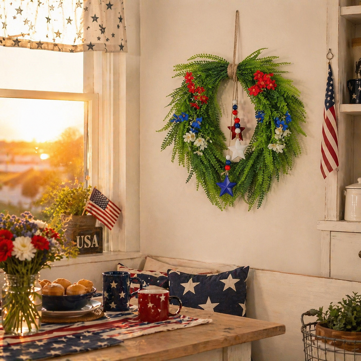 Independence Day Red, Blue and White Star Wreath Ornament