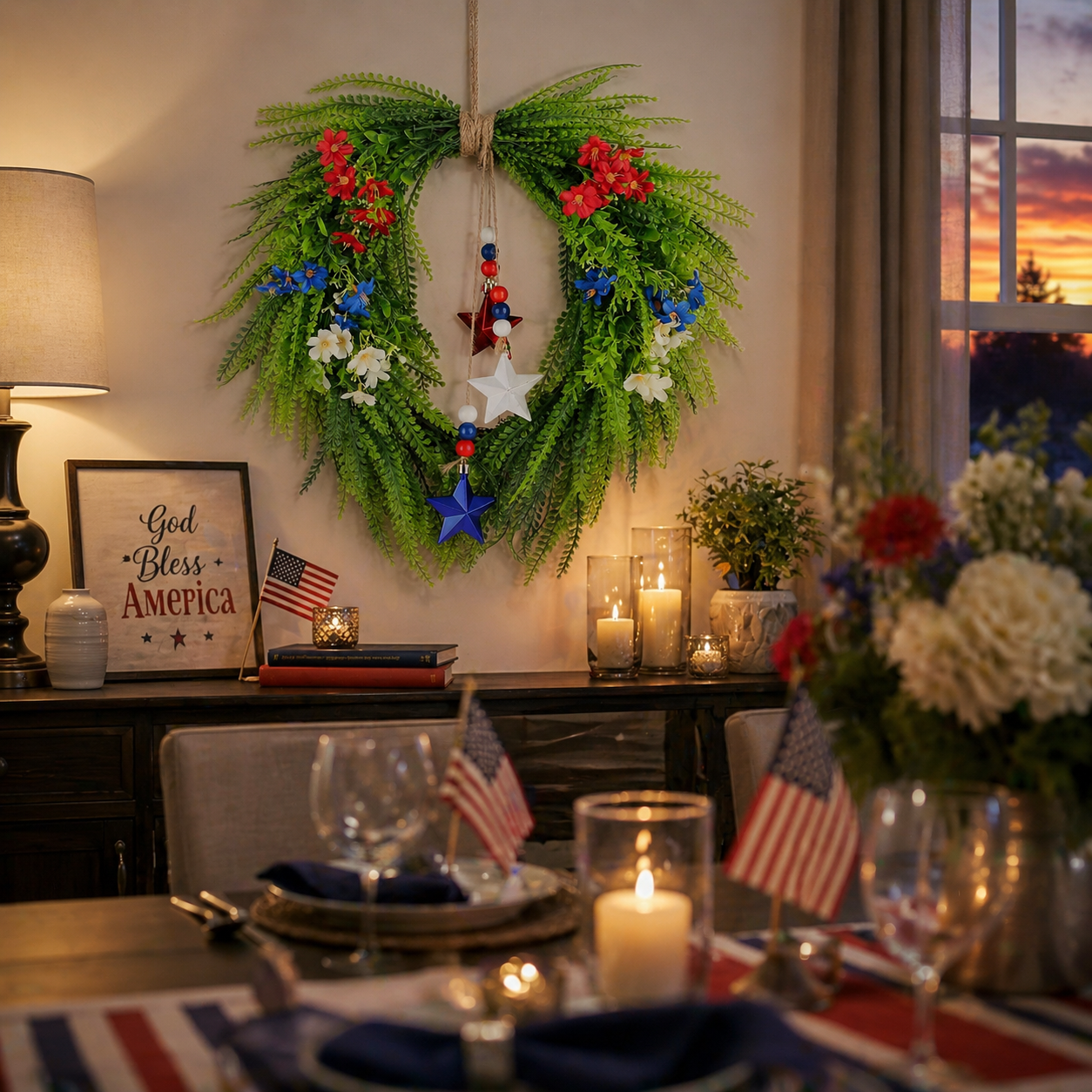 Independence Day Red, Blue and White Star Wreath Ornament