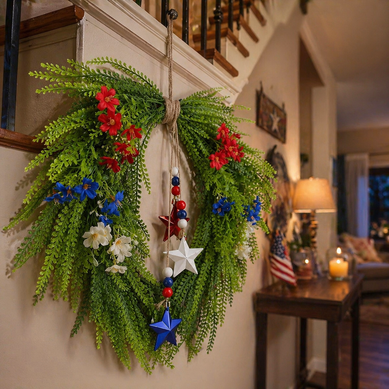 Independence Day Red, Blue and White Star Wreath Ornament