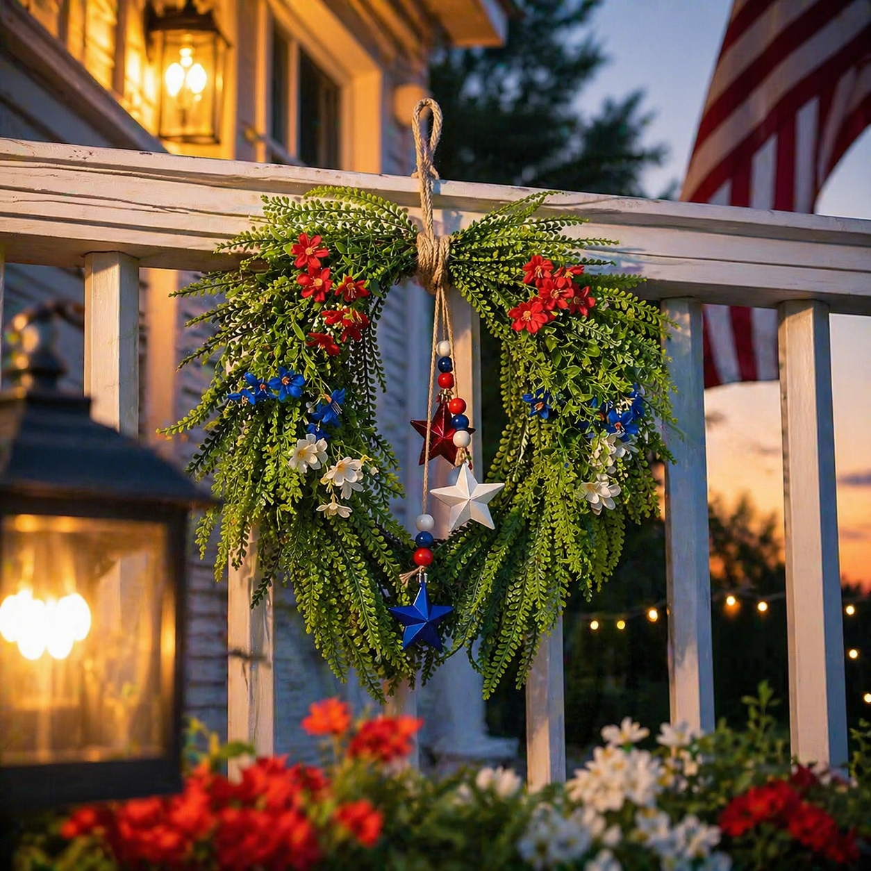 Independence Day Red, Blue and White Star Wreath Ornament