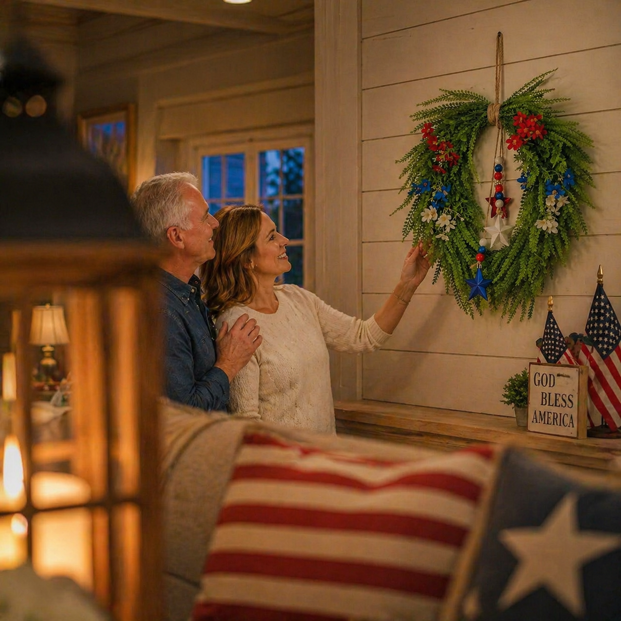 Independence Day Red, Blue and White Star Wreath Ornament