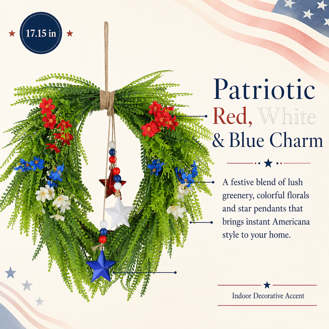 Independence Day Red, Blue and White Star Wreath Ornament
