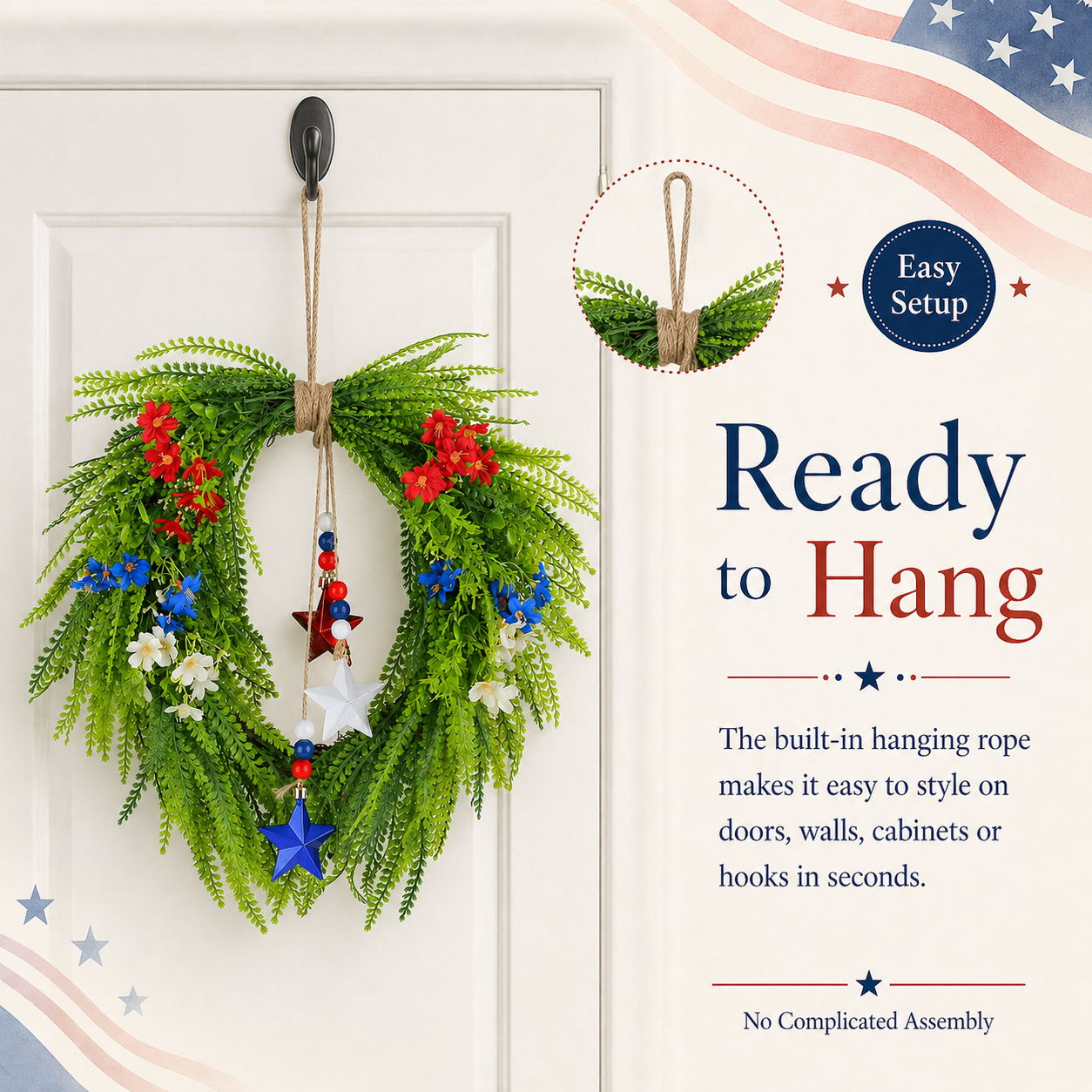 Independence Day Red, Blue and White Star Wreath Ornament