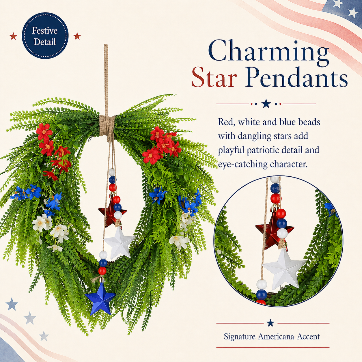 Independence Day Red, Blue and White Star Wreath Ornament