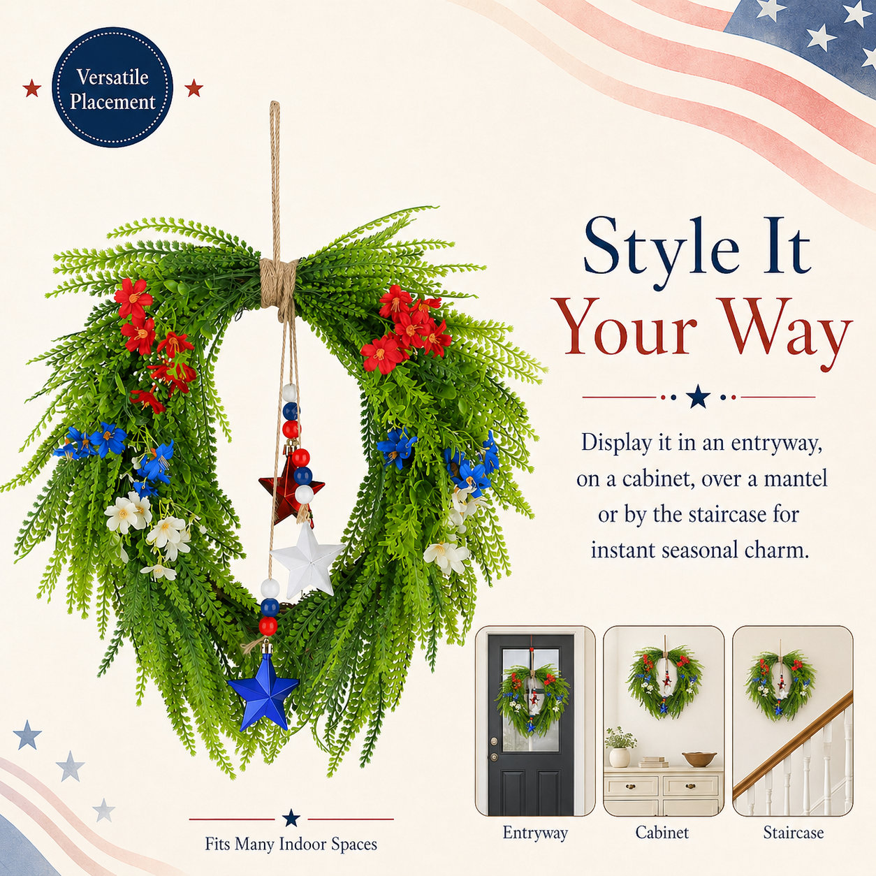 Independence Day Red, Blue and White Star Wreath Ornament